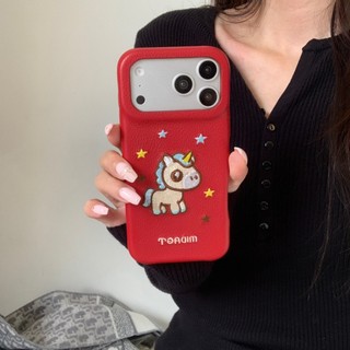 Hàn Quốc Thêu Ngôi Sao Dễ Thương Ngựa Đỏ Da PU Ốp Lưng Điện Thoại iPhone 17Promax 17Pro 14 15 16 Pro Max 13 Chống Sốc Ngọt Ngào Nữ Tính Nữ Vỏ Di Động