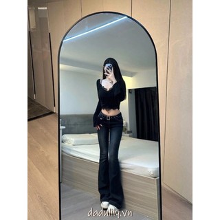 DADUlily | Quần Dài Cổ Điển Kiểu Mỹ Màu Xanh Đậm Cạp Thấp Quần Jean Nữ Mẫu Mới Hot Girl Quần Dài