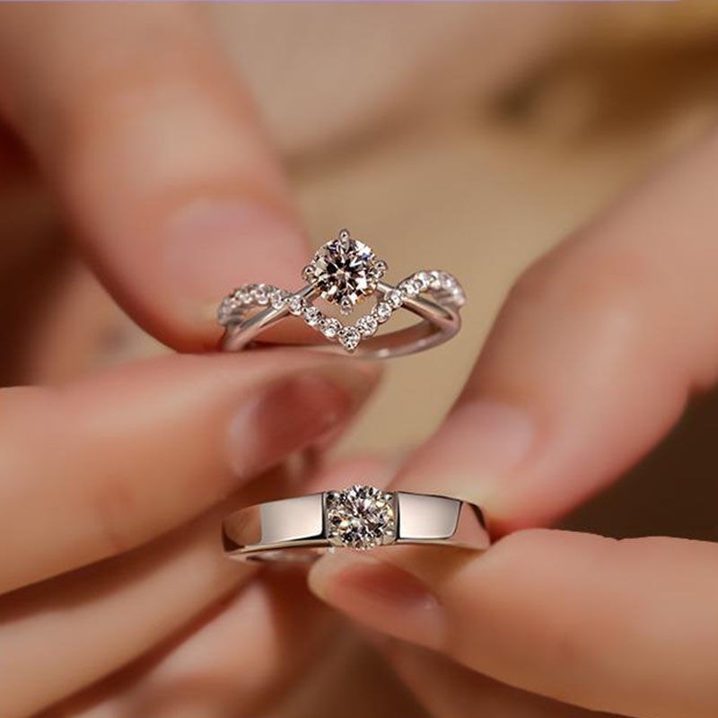 Đám Cưới Sống Nhẫn Cưới Cặp Mô Phỏng Moissand Nhẫn Cưới Đính Hôn Kim Cương Nữ Giả Cặp Đôi Nhẫn Đính Hôn Cầu Hôn Cặp Đôi