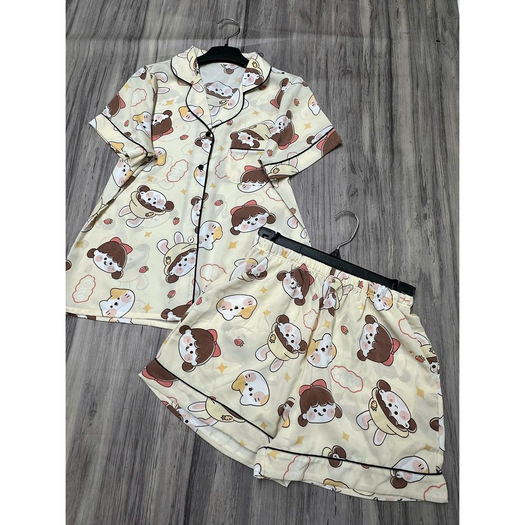 Quần Đùi Set Bộ Pyjama Viền Lé Tay Ngắn Quần Đùi Lụa Mango Cao Cấp Fom Từ 45 Đến 58kg Màu Sắc Đa Dạng