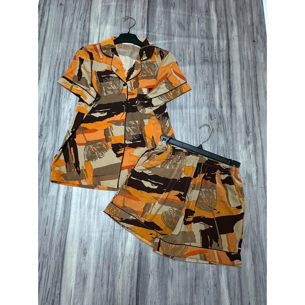 Mango Quần Đùi Đồ Bộ Pyjama Tay Ngắn Lụa Mango Sang Trọng Thoáng Mát 1 Size Từ 45 Đến 58kg
