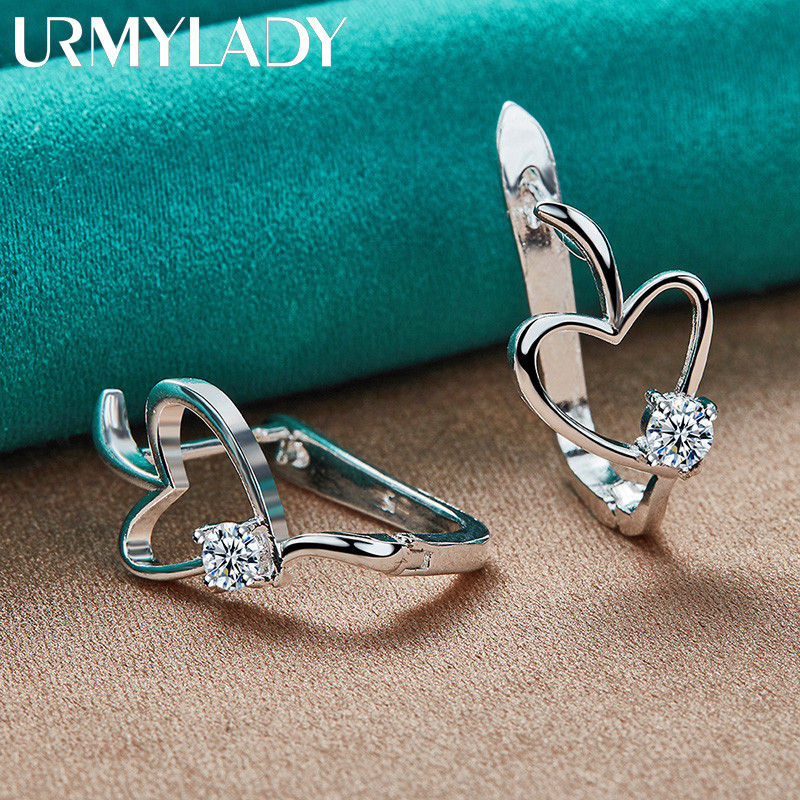 URMYLADY - Bông tai nữ bạc 925 với đá zircon hình trái tim tình yêu, thời trang quyến rũ