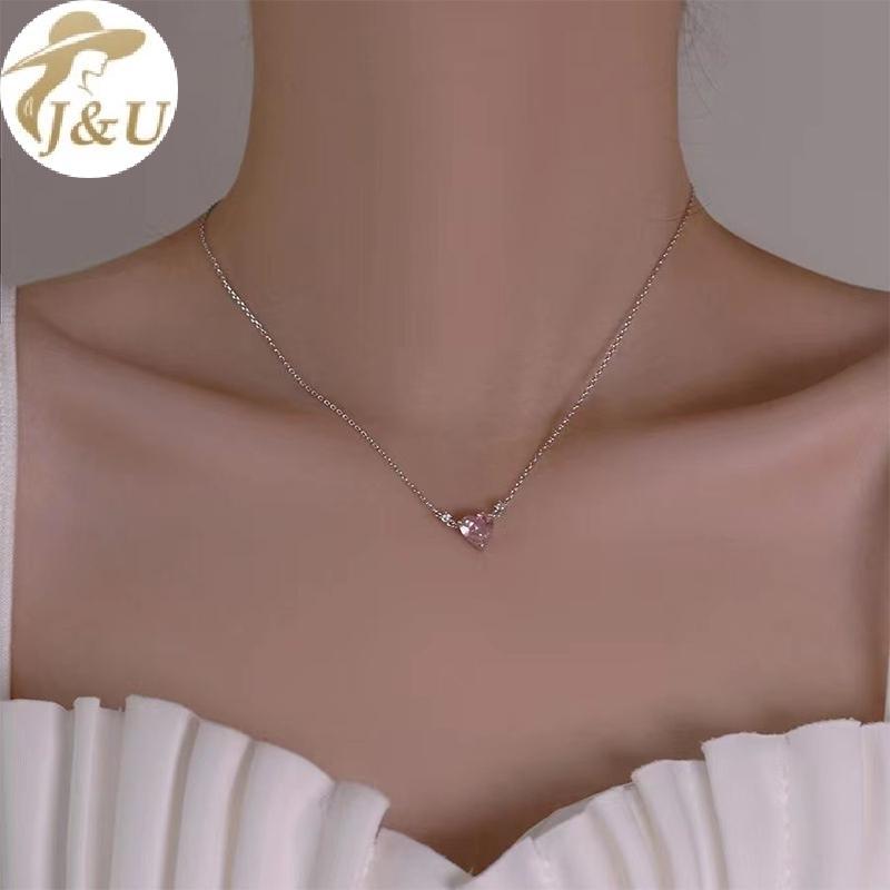 Vòng cổ zircon hồng hình trái tim, pha lê sáng bóng - Trang sức thời trang cho nữ và bé gái