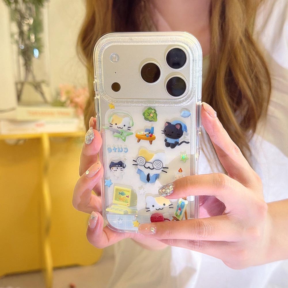 Ốp Lưng Cứng Trong Suốt Tương Thích Với iPhone 13 14 14Pro 14ProMax 15 15Pro 15ProMax 16 16Pro 16ProMax 17 17Pro 17ProMax Vỏ Họa Tiết Mèo Con Guitar