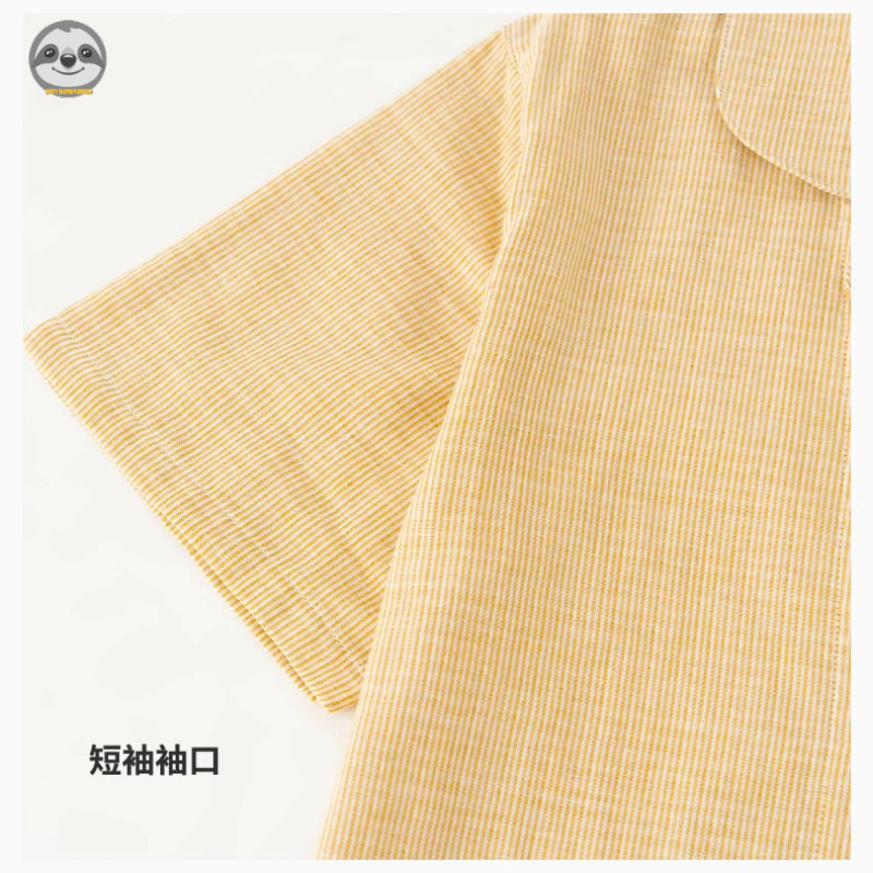 Bộ đồ ngủ sọc cotton nguyên chất hai lớp, quần short ngắn tay, mềm mại thoải mái, mặc ngoài hoặc ở nhà