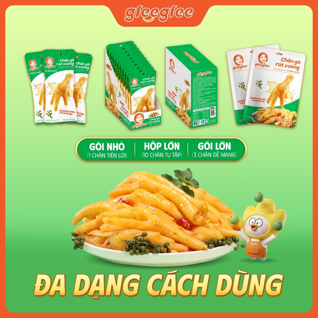 Combo Chân Gà Rút Xương GleeGlee VỊ TIÊU XANH 21g Cay Tê Thơm Chắc Thịt Sạch Xương, Chuẩn ISO 22000