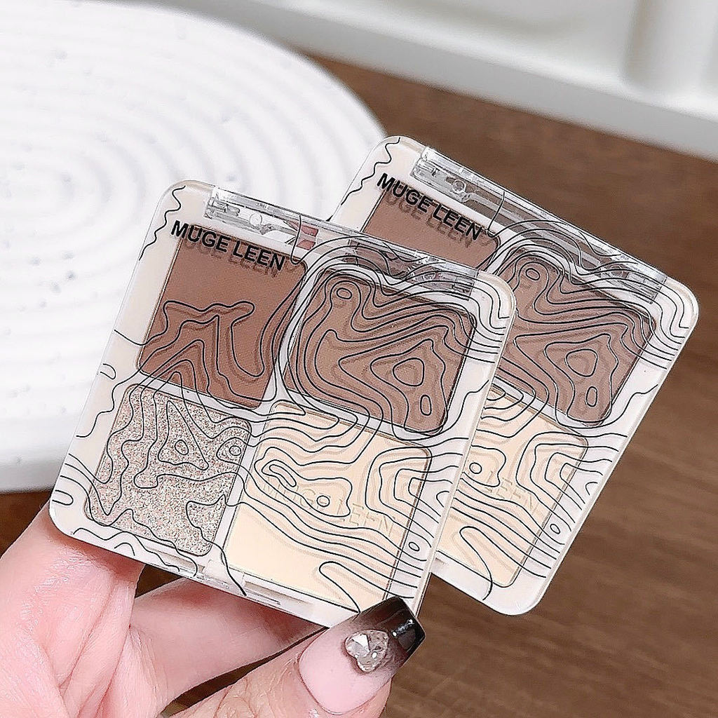 Palette Tạo Khối & Đánh Sáng 4 Màu MUGELEEN - Phấn Lì & Lấp Lánh, Đa Năng Cho Mọi Bước Trang Điểm