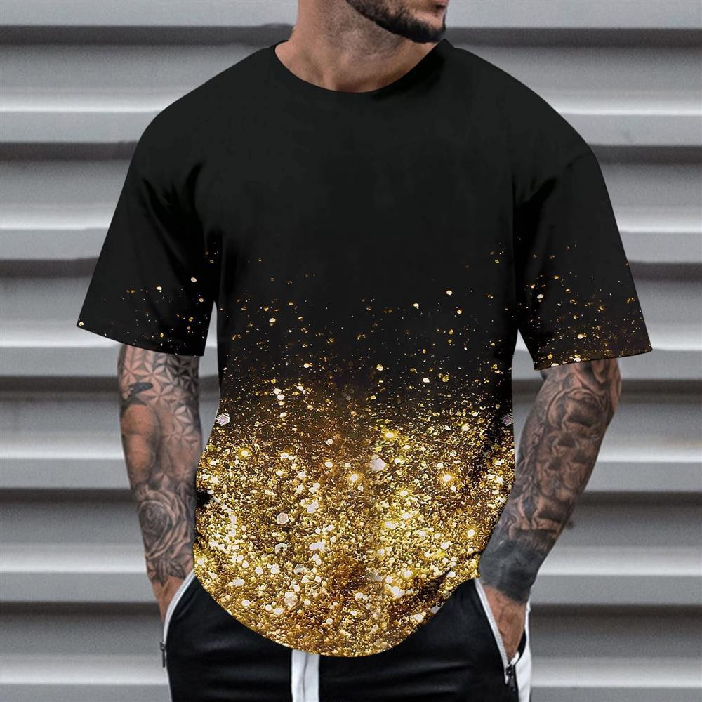 Áo thun nam họa tiết sequin 3D thời trang mùa hè, lấp lánh màu sắc