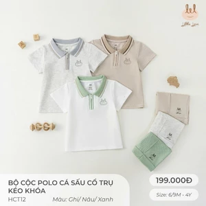 BỘ CỘC TAY POLO DA CÁ CỔ BẺ KÉO KHÓA [ SIÊU MỀM, MÁT, MỊN CO DÃN VÀ THẤM HÚT TỐT] SZ CHO BÉ TỪ 6/9M - 4Y (HCT12)