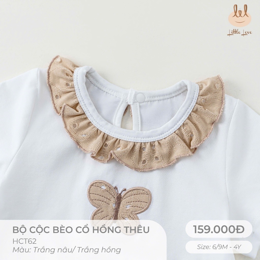 BỘ CỘC BÈO CỔ HỒNG THÊU CHO BÉ  [ SIÊU MỀM, MÁT, MỊN CO DÃN VÀ THẤM HÚT TỐT] SZ 6/9M - 4Y (HCT62)