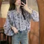 Áo sơ mi nữ cổ chữ V hoa, phong cách trưởng thành kiểu Pháp nhẹ nhàng, có dây buộc