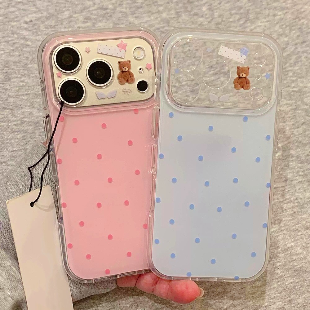 Ốp Điện Thoại Acrylic Gấu Chấm Cho iPhone 17 Pro Max 16 15 Pro Max Vỏ Bảo Vệ Chống Sốc