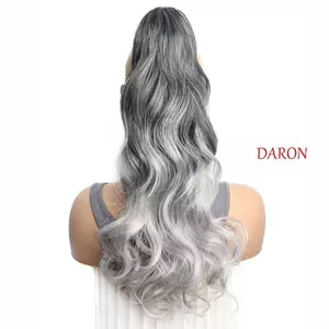 DARON Xám Gradient Tóc Giả Đuôi Ngựa, Tóc Nối Dài Lông Tơ Dài Sóng Xoăn Đuôi Ngựa, Thời Trang Chịu Nhiệt Tự Nhiên Móng Vuốt Kẹp Đuôi Ngựa Tóc Bé Gái