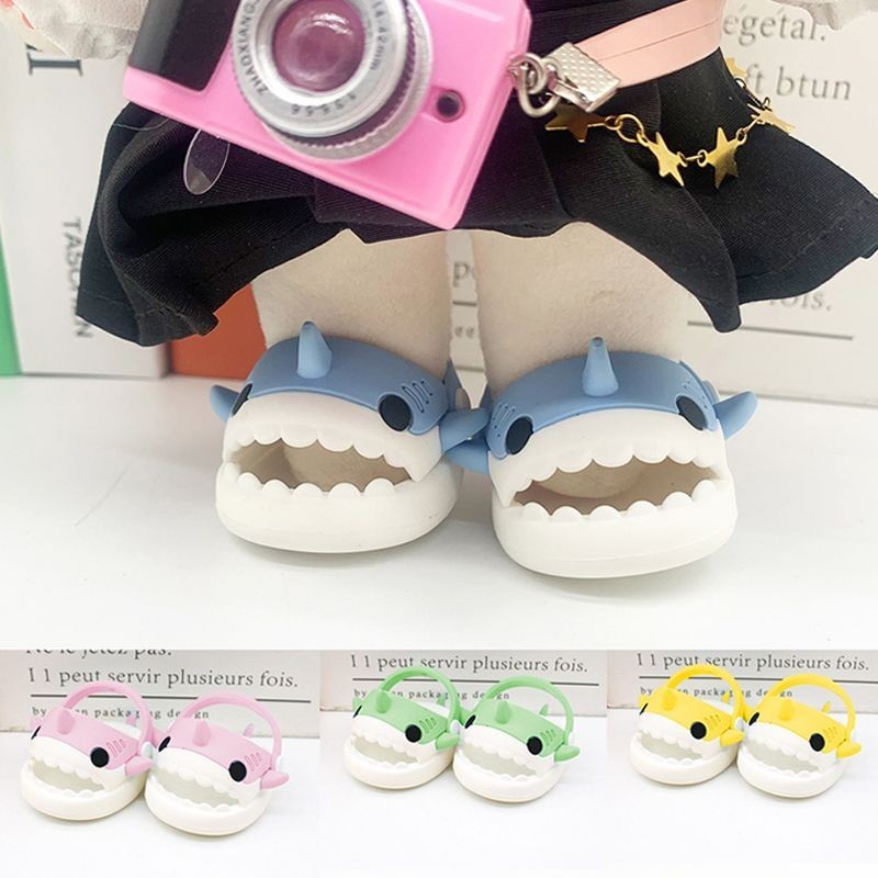 20cm Cotton Búp Bê Bé Giày Béo Cơ Thể Mang Giày Hoạt Hình Cá Mập Dép 15cm Búp Bê Đứng Được Phụ Kiện