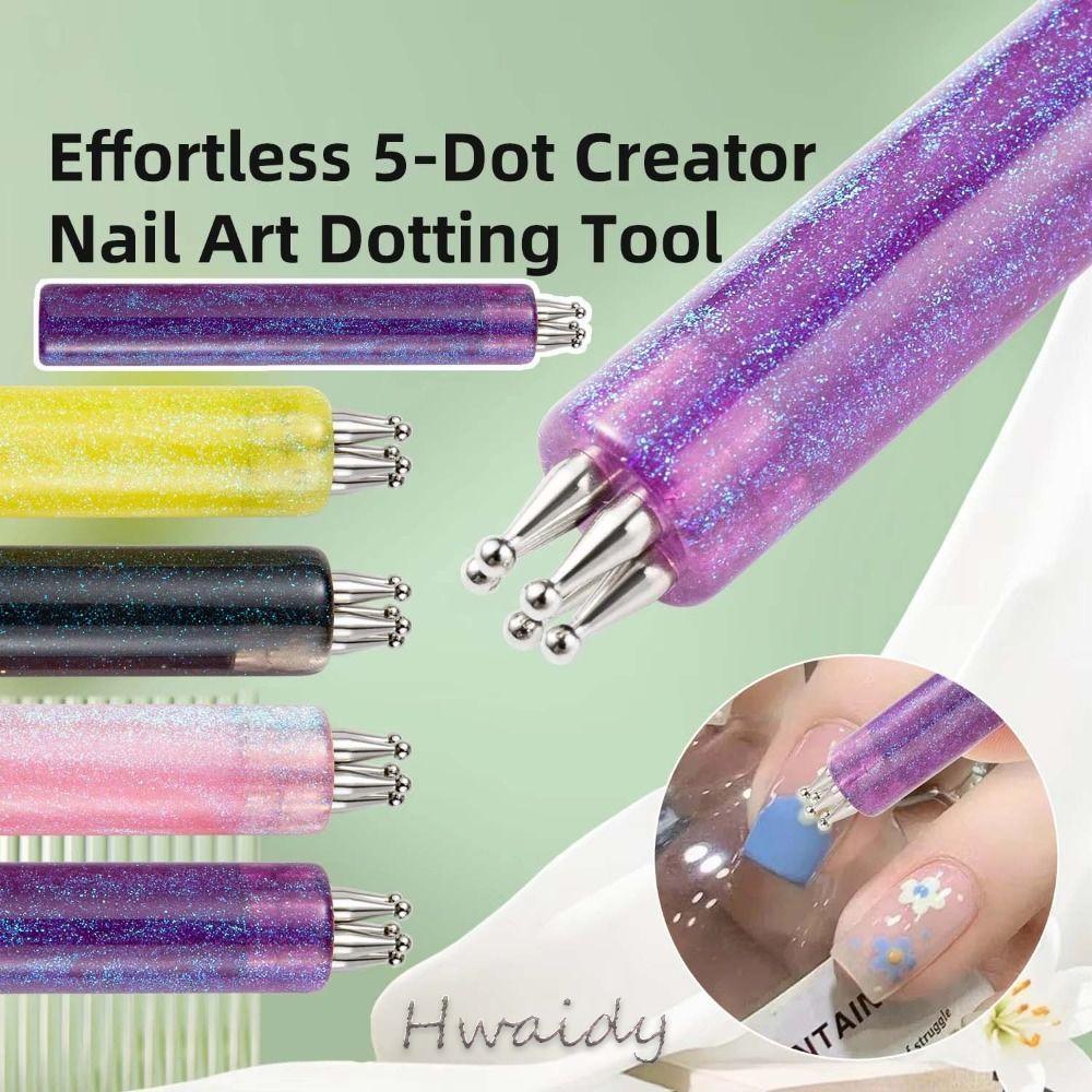 HWAIDY Bút Chấm Móng Tay 5 Cánh Hoa, Tay Cầm Acrylic, Dụng Cụ Vẽ Hoa One Stroke Cho Nail Art DIY