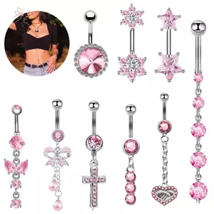 Nhẫn Rốn Thép Không Gỉ với Hồng Zircon - Trang Sức Gợi Cảm Cho Nữ và Bé Gái