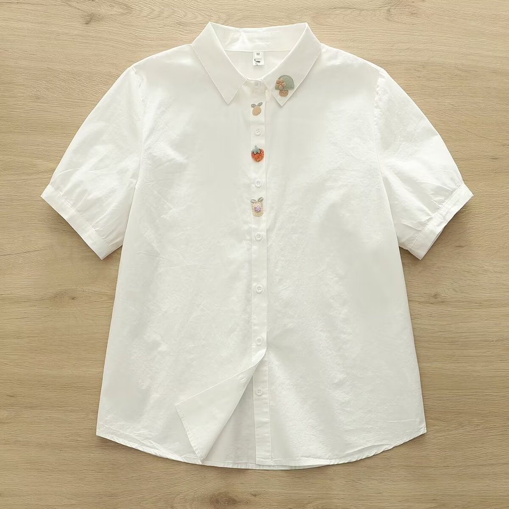 Hàng sẵn có Plus Size XL - Áo sơ mi Cotton thêu tay, thoáng mát cho mùa hè