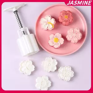 JASMINE 4 Cái / bộ Khuôn Bánh Trung Thu Hoa Anh Đào Hoa Hoa Anh Đào Tem Họa Tiết Dập Tay Khuôn Pít Tông Bánh Ngọt Dụng Cụ JASMINE