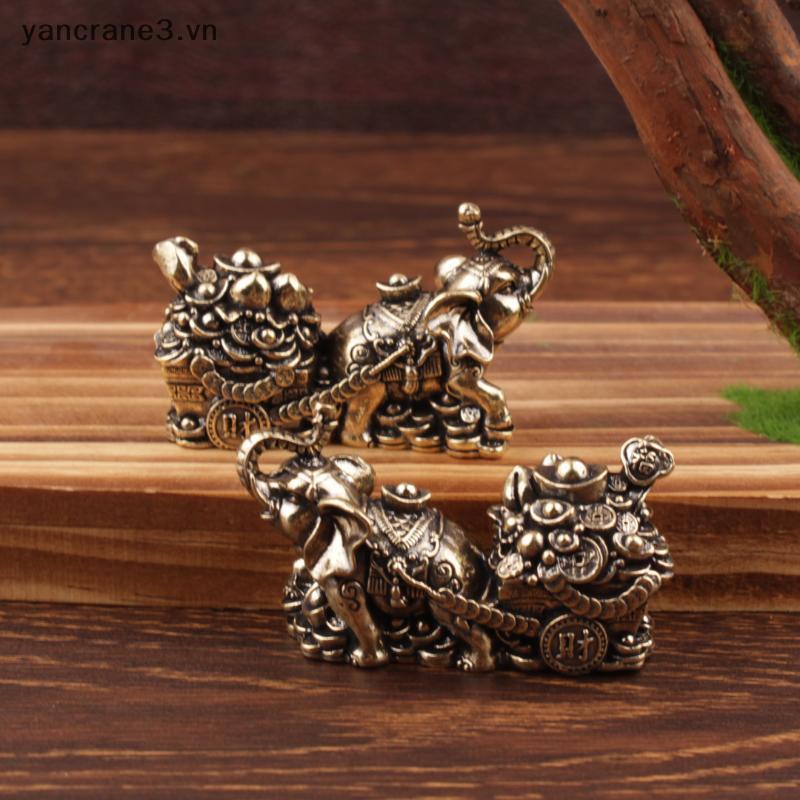 {YAN} Xe kéo voi bằng đồng thau có trang trí bát kho báu Trang trí phòng khách hiện đại cho không gian nghệ thuật {ya}