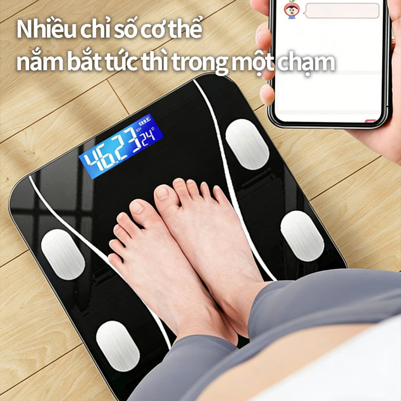 Cân Điện Tử Sức Khỏe 2026 Mới - Phân Tích 18 Chỉ Số, Kết Nối App, 4 Điện Cực, BMI Chính Xác