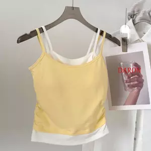 DARON Giả Hai Mảnh Camisole, Áo Crop top không tay chắp vá, Áo Vest thời trang Slim Fit phong cách Hàn Quốc Sweet Girl 's Tank Top Seaside