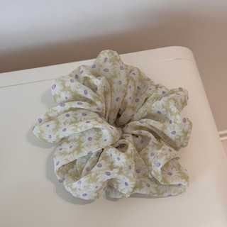 Hululu Scrunchy Tóc Nữ Màu Trắng Xanh Hoa Cúc - Cao Su Co Giãn Bền, An Toàn Cho Tóc