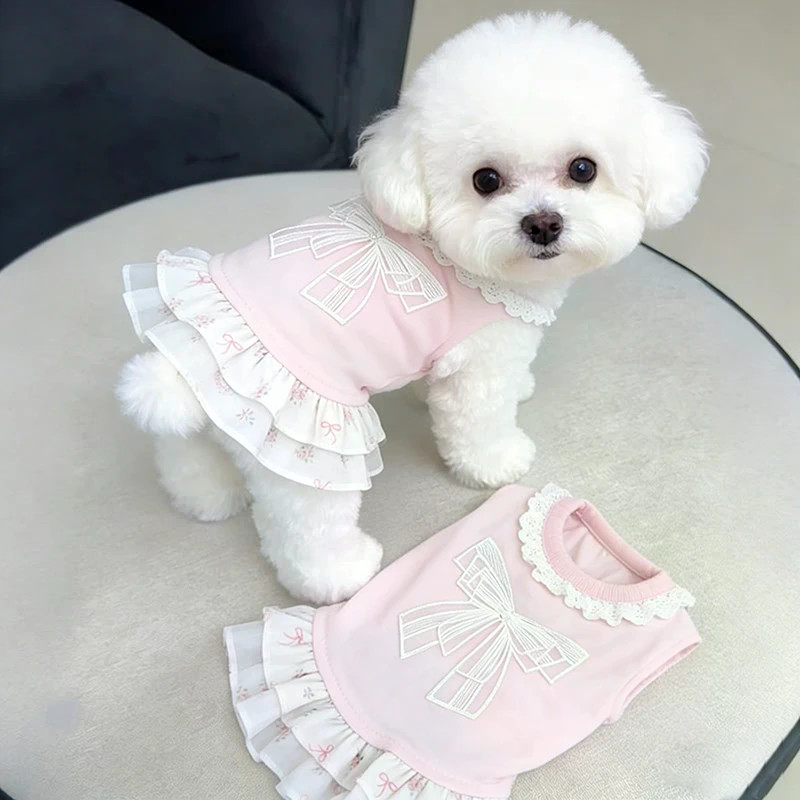 Quần Áo Cho Chó Mùa Xuân Mùa Hè Hoa Vest Khâu Đầm Bichon Teddy Maltese Công Chúa Phong Cách Váy