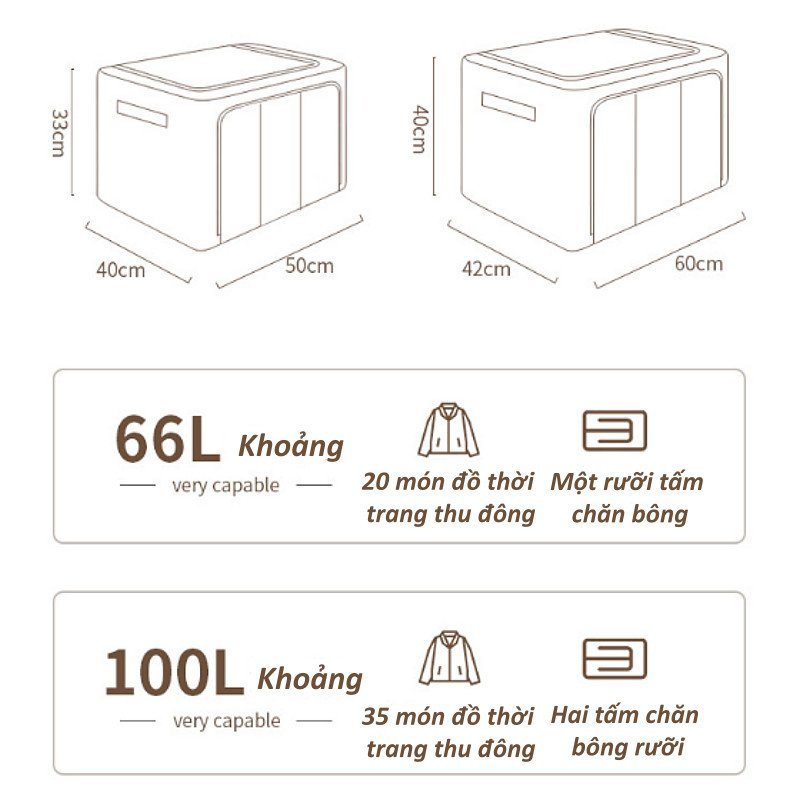 Hộp đựng quần áo khung thép chống nước gấp gọn cao cấp, tiết kiệm không gian, chống bụi ẩm