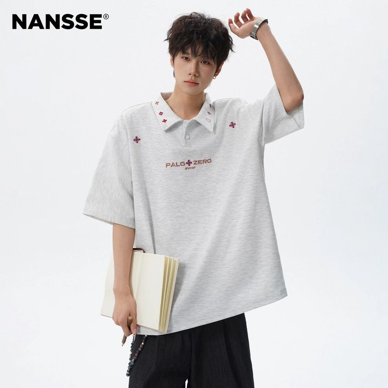 Áo sơ mi Polo thêu dành cho nam và nữ, thiết kế chữ thập độc đáo