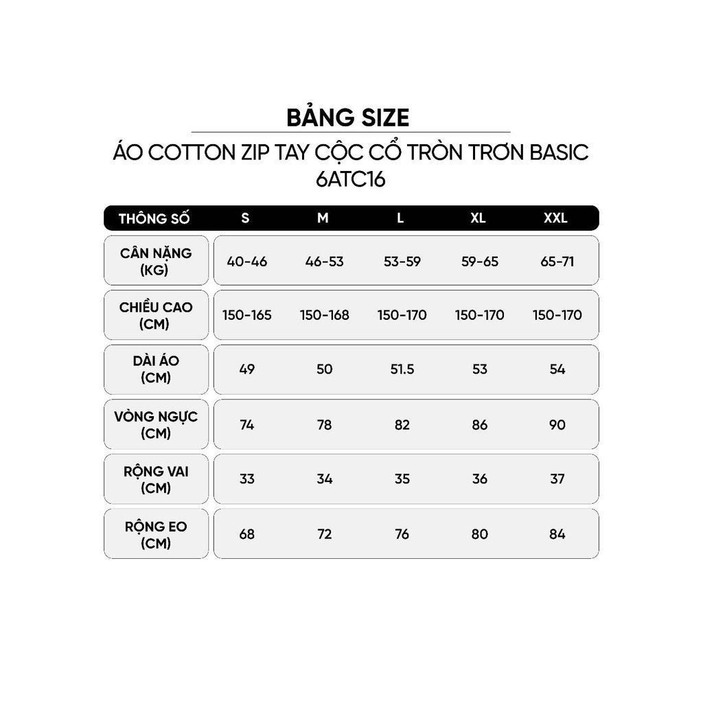 Áo thun nữ CARDINA chất liệu Cotton zip tay cộc cổ tròn basic  6ATC16