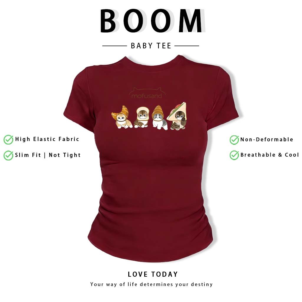 BOOM Áo Baby Tee Nữ Cotton Ôm Body-Áo Thun Ngắn Tay Y2K In Hình PhongCách Mùa Hè, Cổ Tròn Hàng Đầucách hàn quốc phongQ36