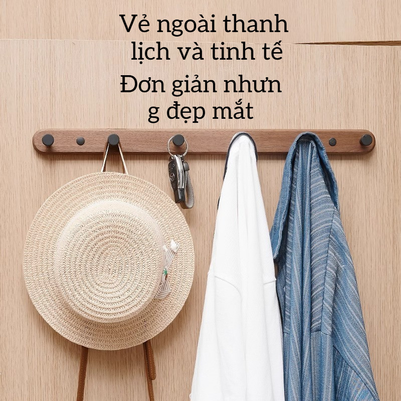 Móc Treo Đồ Gỗ Óc Chó Cao Cấp - Dán/Khoan 2 Cách, Chịu Lực Siêu Dính, Treo Áo Mũ, Dùng Phòng Tắm & Bếp
