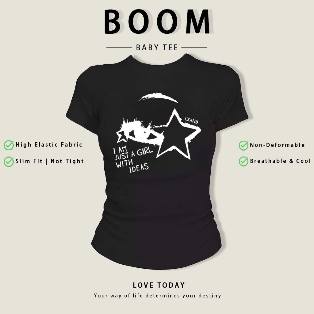 BOOM Áo Baby Tee Nữ Cotton Ôm Body-Áo Thun Ngắn Tay Y2K In Hình PhongCách Mùa Hè, Cổ Tròn Hàng Đầucách hàn quốc phongW23