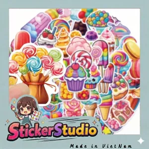 Set 60 Sticker Kẹo Ngọt Donut Kem Chống Nước Dán Laptop Vali Mũ Bảo Hiểm Sổ Tay