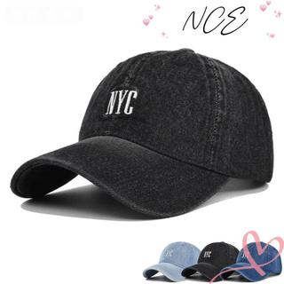 Mũ bóng chày thêu NYC, denim vành cong chống nắng