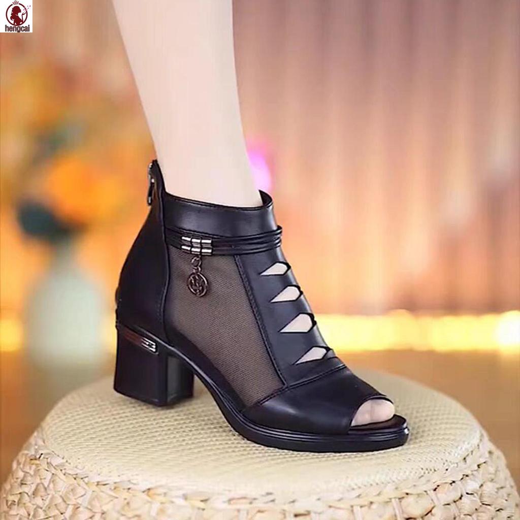 Phụ Nữ Miệng Cá Cắt Giày Da PU Cao Gót Giày Bốt Ngắn Cho Đảng Trang Phục Vải Phù Hợp