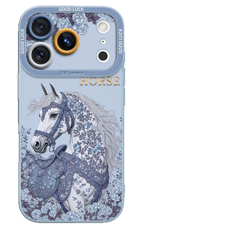 Cổ Điển Ngựa Hoa Thích Hợp Cho Apple 17PROMAX Ngoại Hình Ốp Lưng Điện Thoại iPhone16 Niche 15 Ít Chống Sốc 25.12.24
