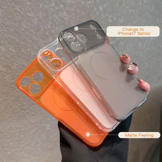 [Trở thành iPhone 17] Thích hợp cho iPhone 16 ProMax, 15 ProMax, 14, ốp điện thoại sạc không dây phong cách mờ siêu mỏng dành cho doanh nghiệp tối giản iPhone 13 ProMax màu cam trong suốt