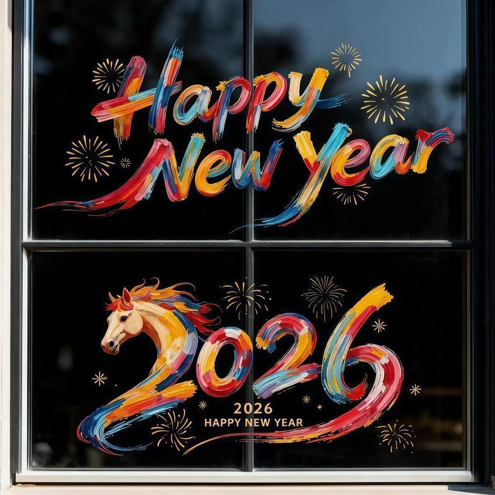 Hình Dán Chúc Mừng Năm Mới 2026 Trang Trí Nhà Cửa, Cửa Sổ, Decal Dán Cửa Sổ Năm Mới, Nhãn Dán Tái Sử Dụng Cho Nhà Cửa