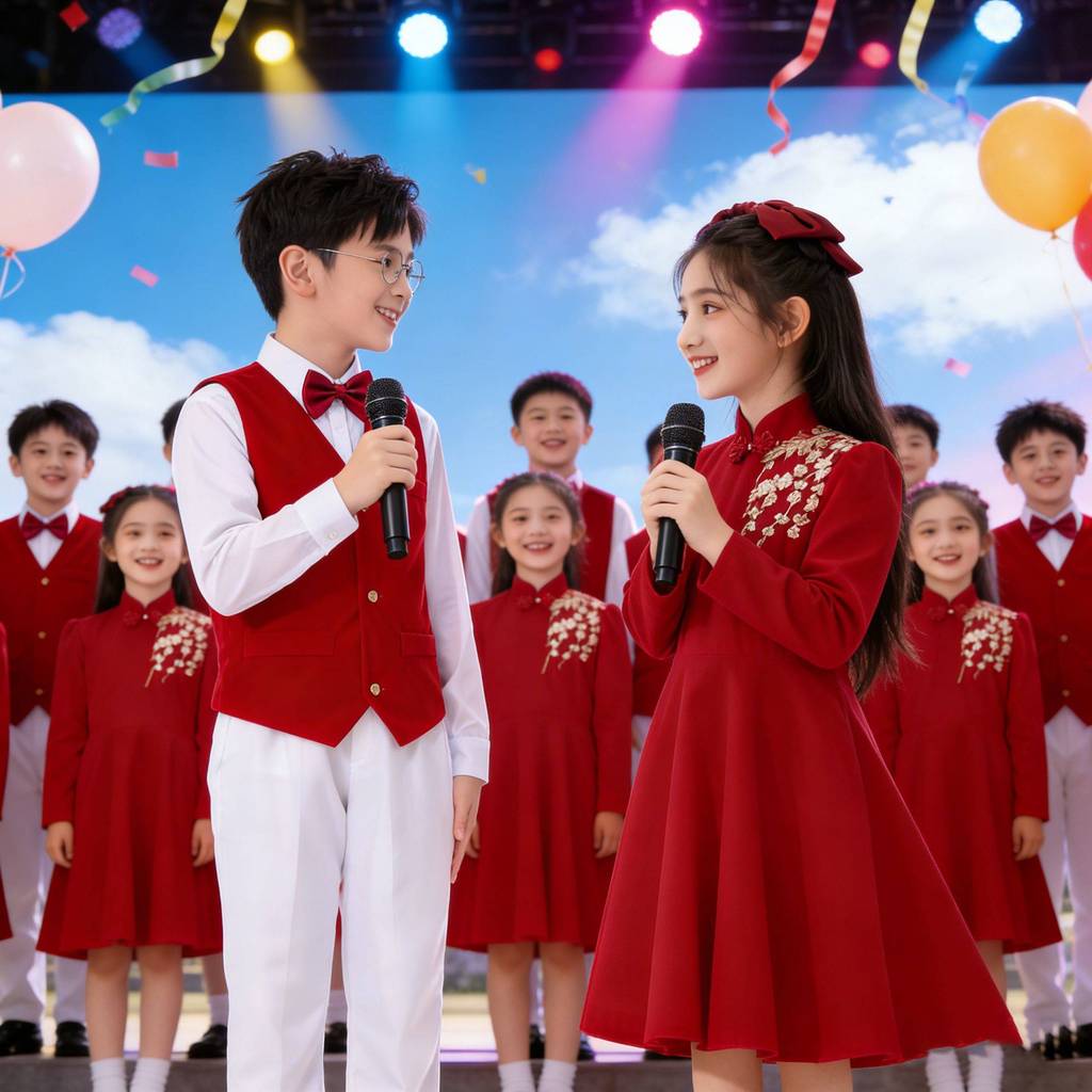 Trẻ Em Trình Diễn Trang Phục Hợp Âm Đỏ Yêu Nước Thơ Hồi Tưởng Học Sinh Tiểu Học Hiệu Suất Nhóm Bài Giảng Hát Tổ Quốc Đầm