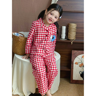 Trẻ Em Quần Áo Trẻ Em Bé Gái Phiên Bản Hàn Quốc Kiểm Tra KT Mèo Nhà Quần Áo Trẻ Em Bé Hoạt Hình Bộ Đồ Ngủ