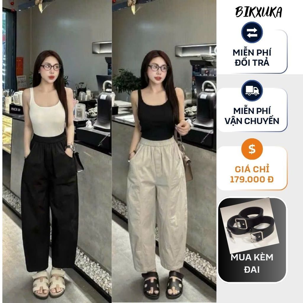 (DEAL HOT) Quần baggy nữ cạp cao vải kaki  nhật loại 1 , quần baggy ống rộng form thụng 2 túi sườn và túi sau Q13