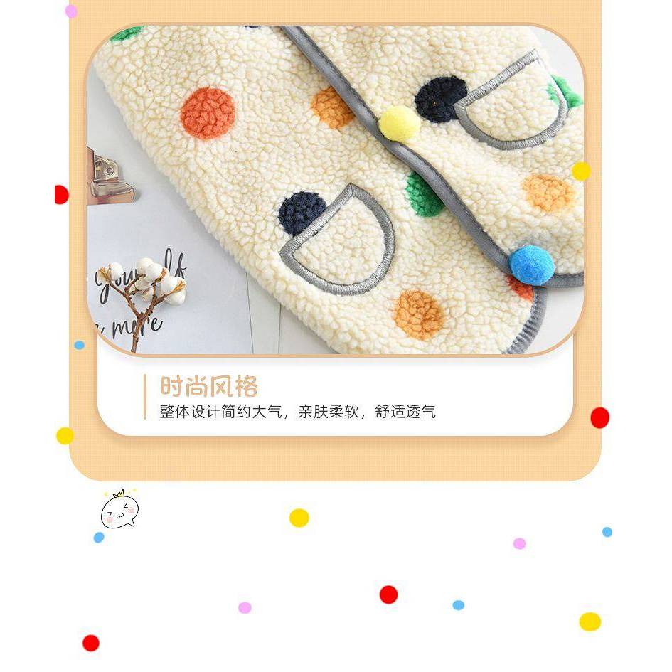 【Ready Stock】 Dog Clothes Winter Thickening Fleece-Lined Warm New Polka Dot Vest Cute Medium Large Dog Shiba Inu Pet Clothing wtII
