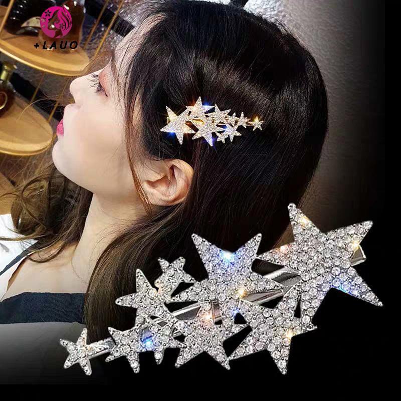 Kẹp tóc nữ Springevenstar hình pentagram với kim cương giả lấp lánh, tạo kiểu tóc sang trọng