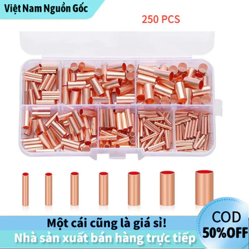 【Lửa】Set 250 Đầu Nối Dây Bằng Đồng Uốn Dạng Ống, Nối Dây 1-6mm Chống Oxy Hóa