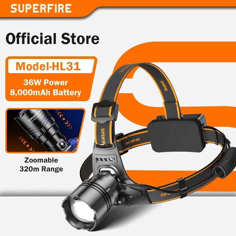 Đèn LED siêu sáng HL31 36W công suất cao có thể zoom chống nước đèn đội đầu đa năng cho hoạt động cắm trại câu cá leo núi thể thao ngoài trời — ảnh 1