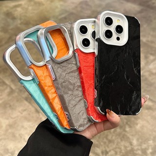 Ốp điện thoại da họa tiết màu xám titan thời trang cho iPhone 16 15 14 13 Pro Max 12 Pro mạ chống sốc Vỏ mềm Funda