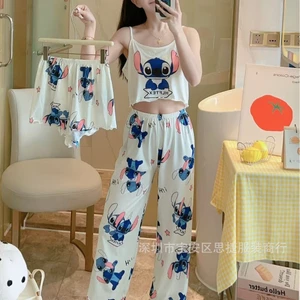 Hot Item Pyjama Nữ Mùa Hè Ba Mảnh Phù Hợp Với Sling Stitch Rabu Vải Loungewear