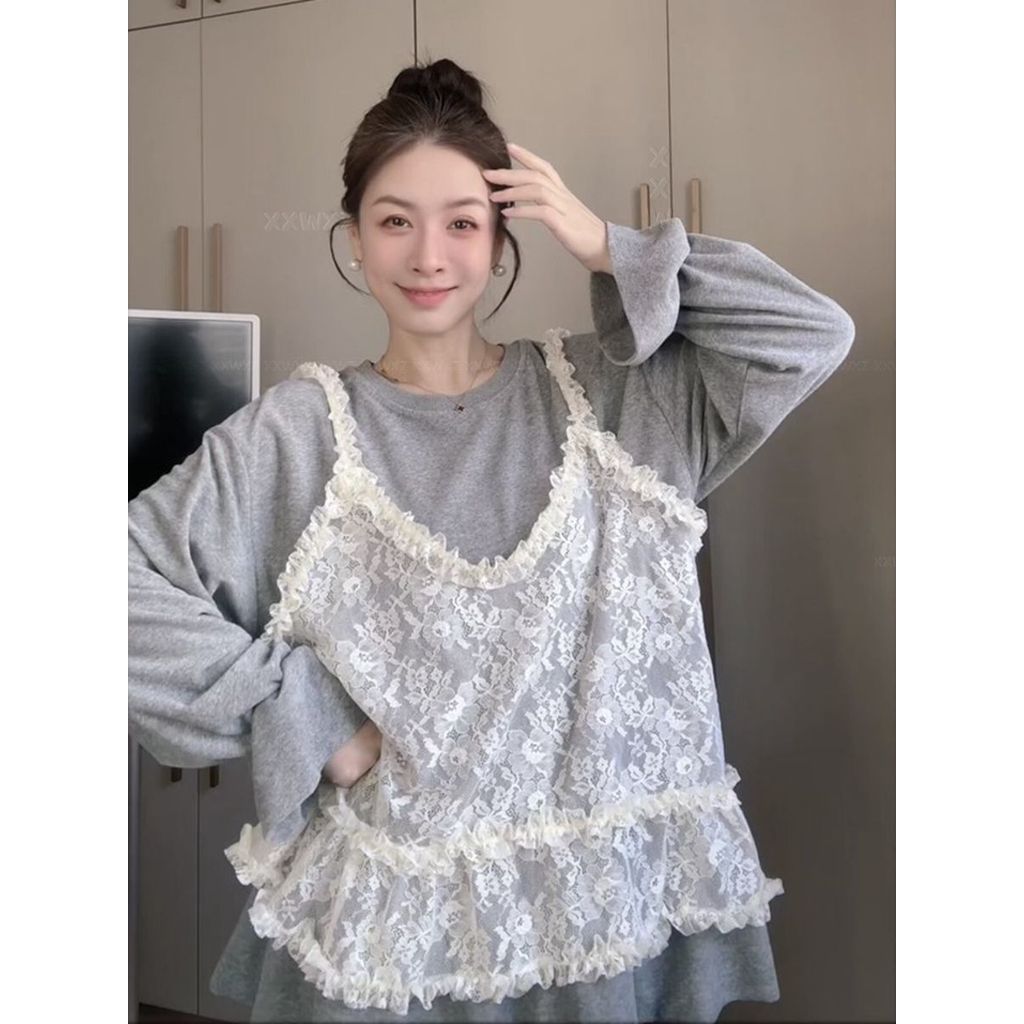 Milyfashion Ba Lê Phong Cách Mới Đơn Giản Màu Trơn Tinh Tế Tất Cả Trận Đấu Ren Sling Lớp Mặc