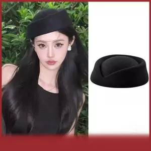 Mũ nồi cá tuyết mũ tiếp viên hàng không tiếp viên hàng không mũ cổ điển mũ đen phẳng đầu mũ tóc Clip Phụ kiện tóc